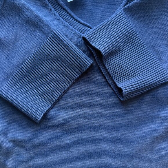 Melissa Paige Sweater Womens PM Navy Rayon Blend Ribbed Elbow Sleeve V-Neck - Picture 5 of 7